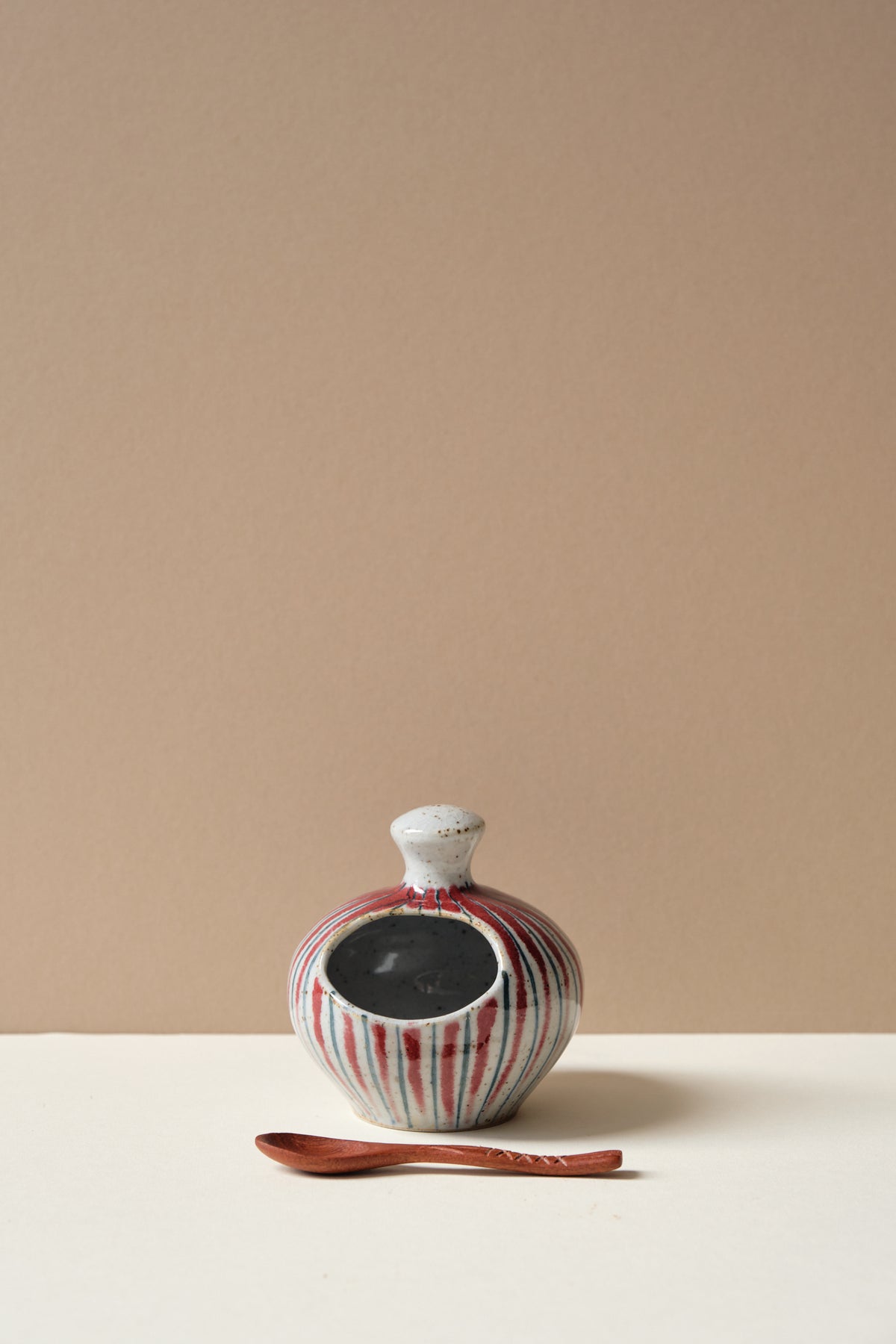 Patterned Salt Pig by Selbourne Pottery - Red Stripe
