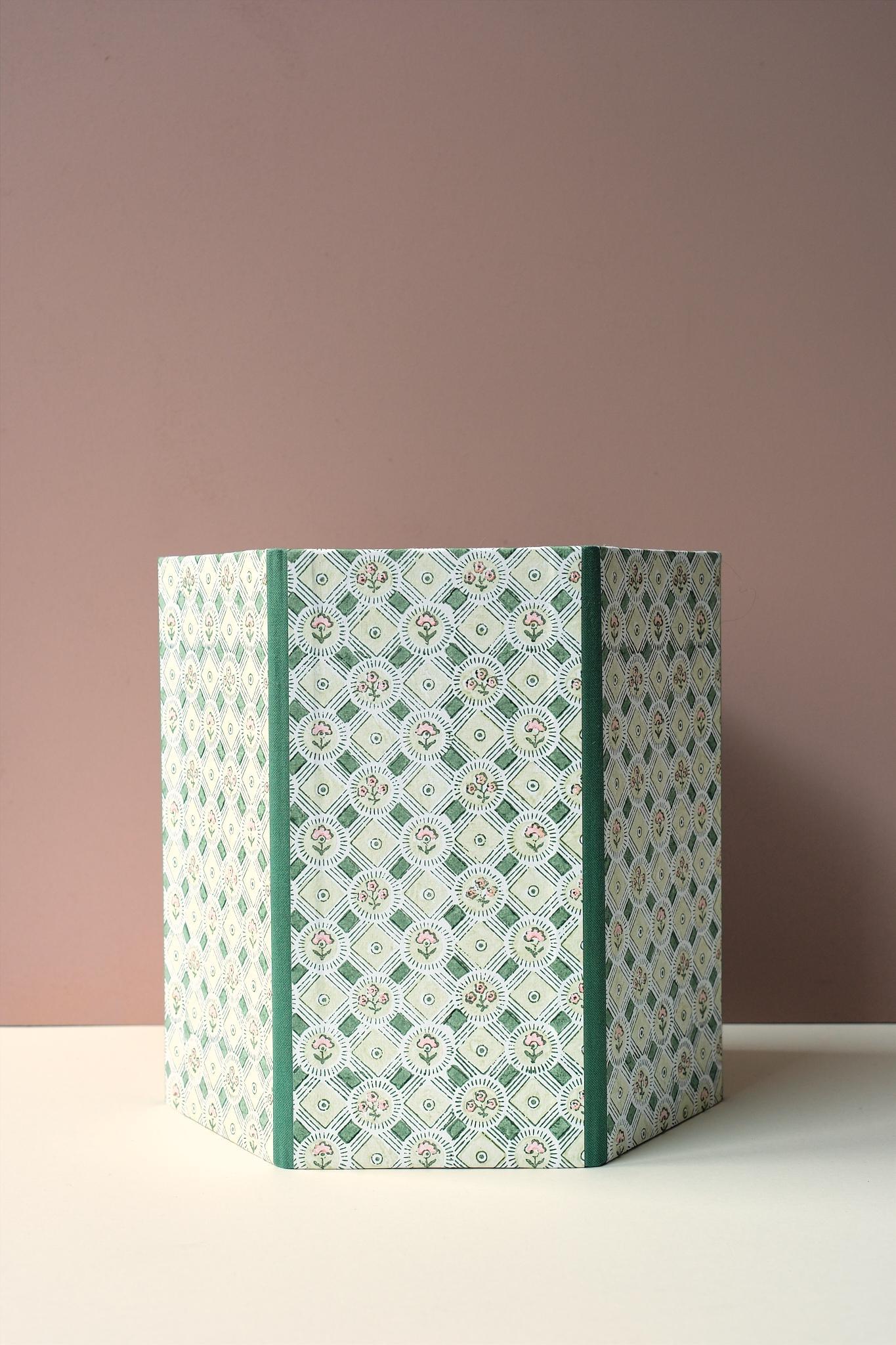 Green Block Print Paper Bin
