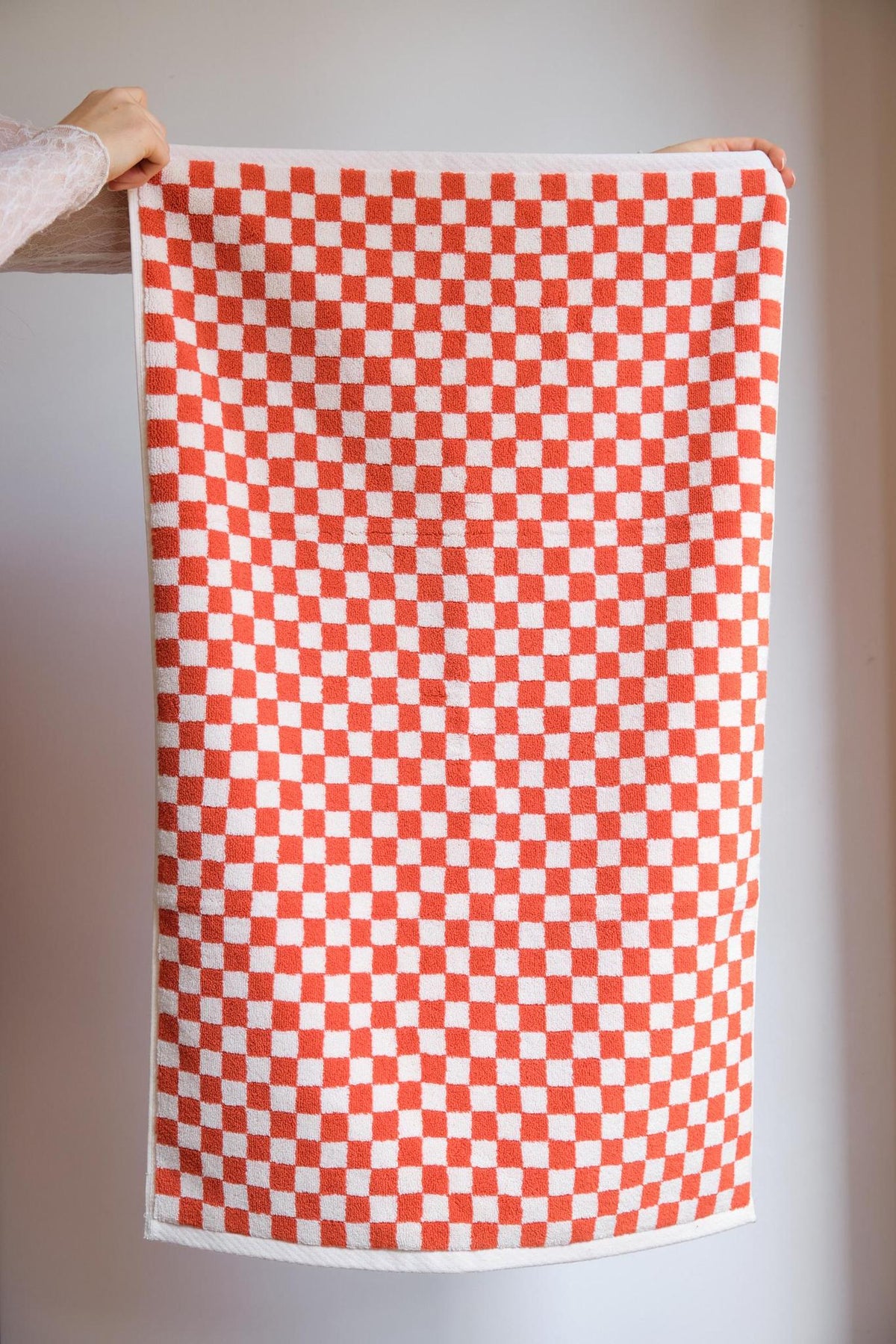 Patterned Cotton Towels & Mats in Sunrise Check by Baina