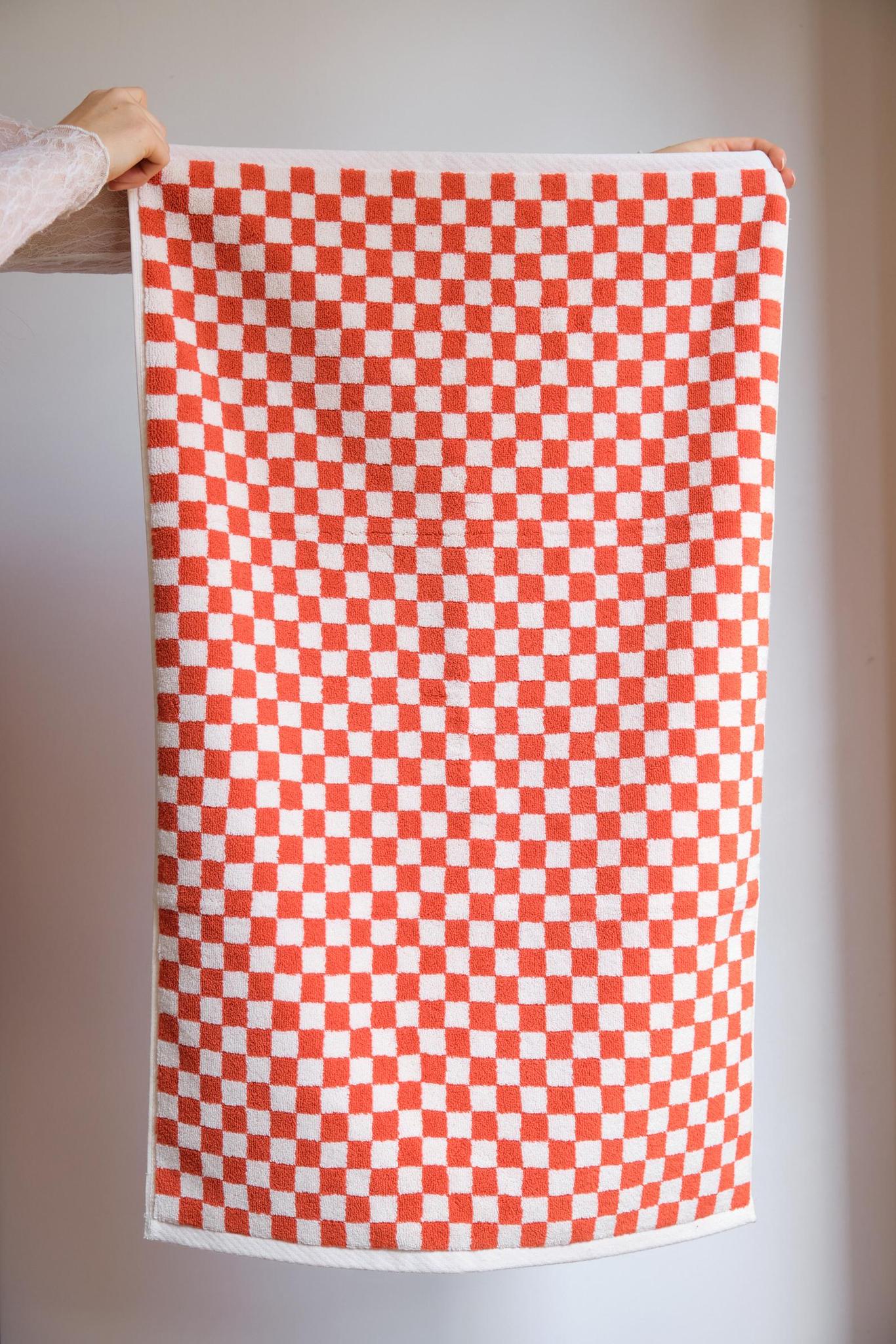 Patterned Cotton Towels & Mats in Sunrise Check by Baina