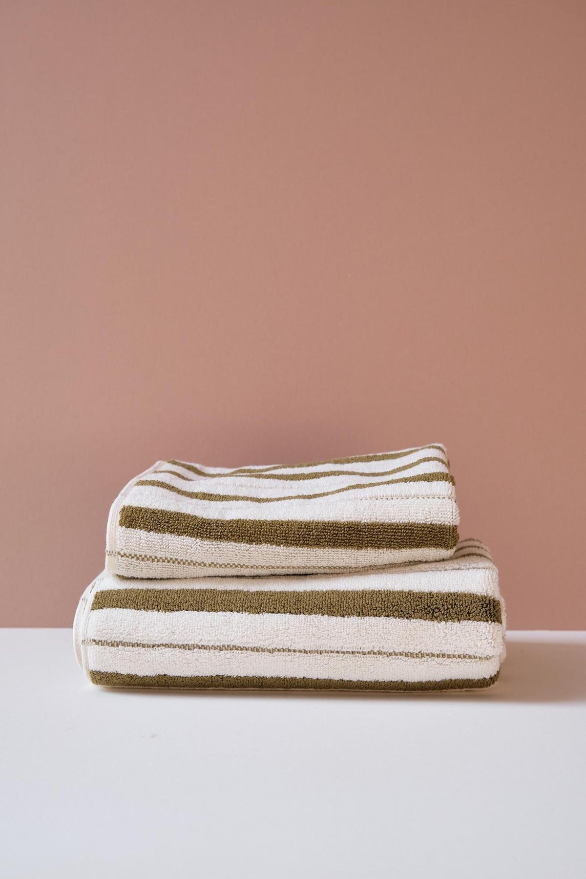 Patterned Cotton Towels &amp; Mats in Olive Stripe by Baina