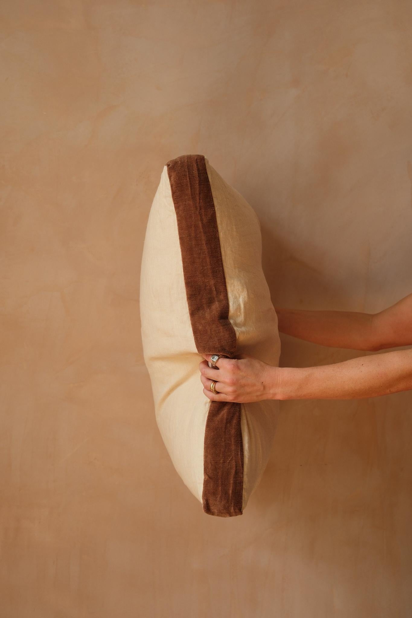 Ecru & Cinnamon Velvet Border Cushion by Pomax