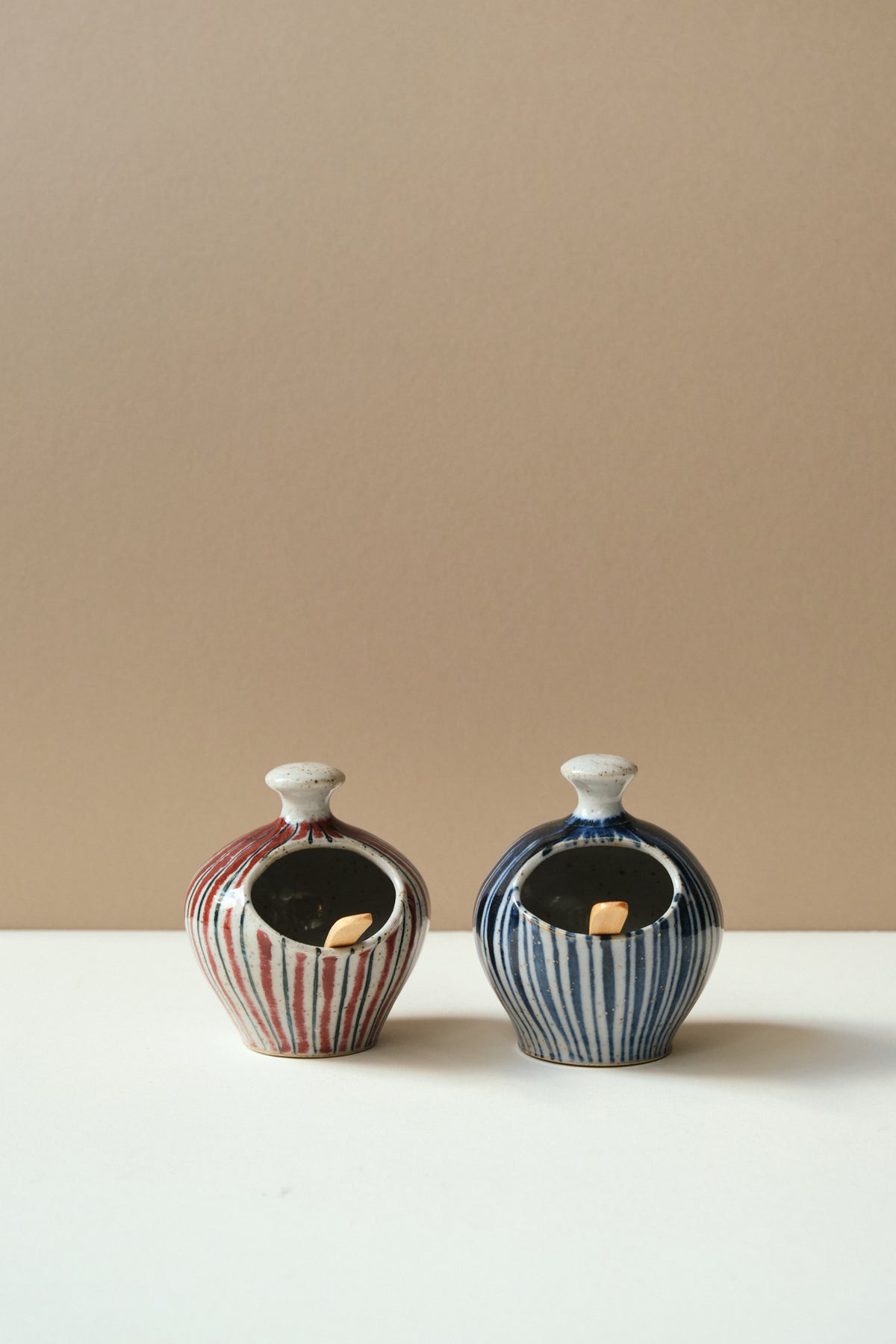 Patterned Salt Pig by Selbourne Pottery - Blue Stripe