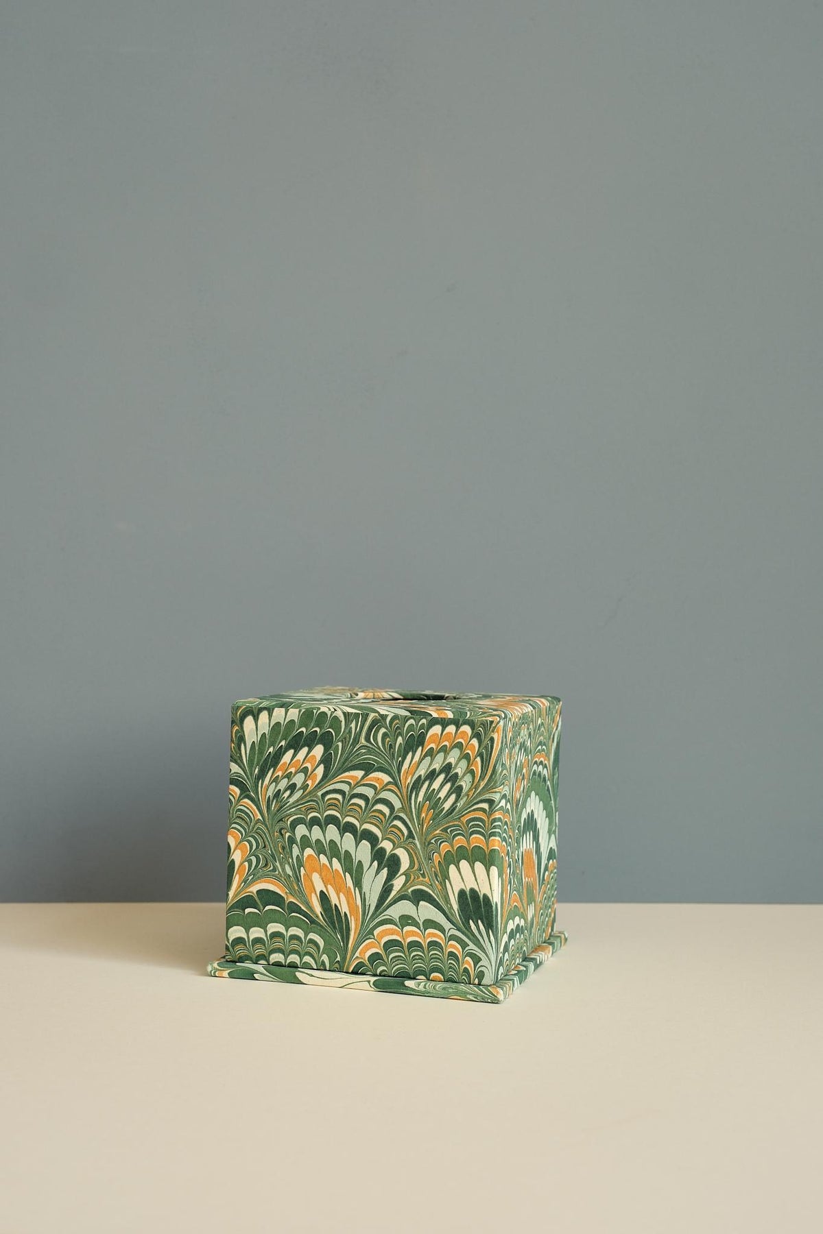 Green Feathered Marble Tissue Box - Square