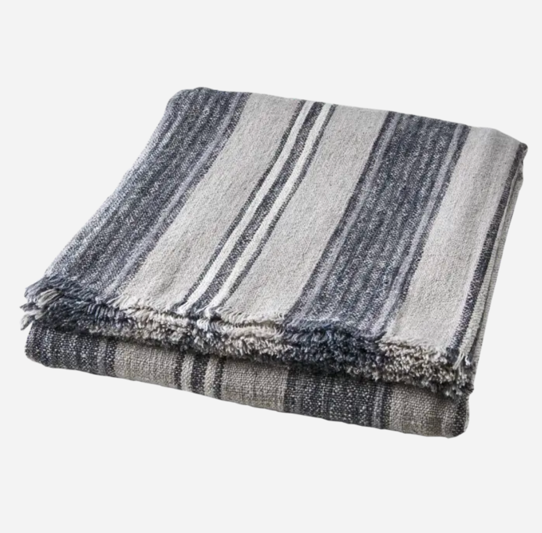 Blue &amp; Grey Stripe Picnic Blanket / Tablecloth