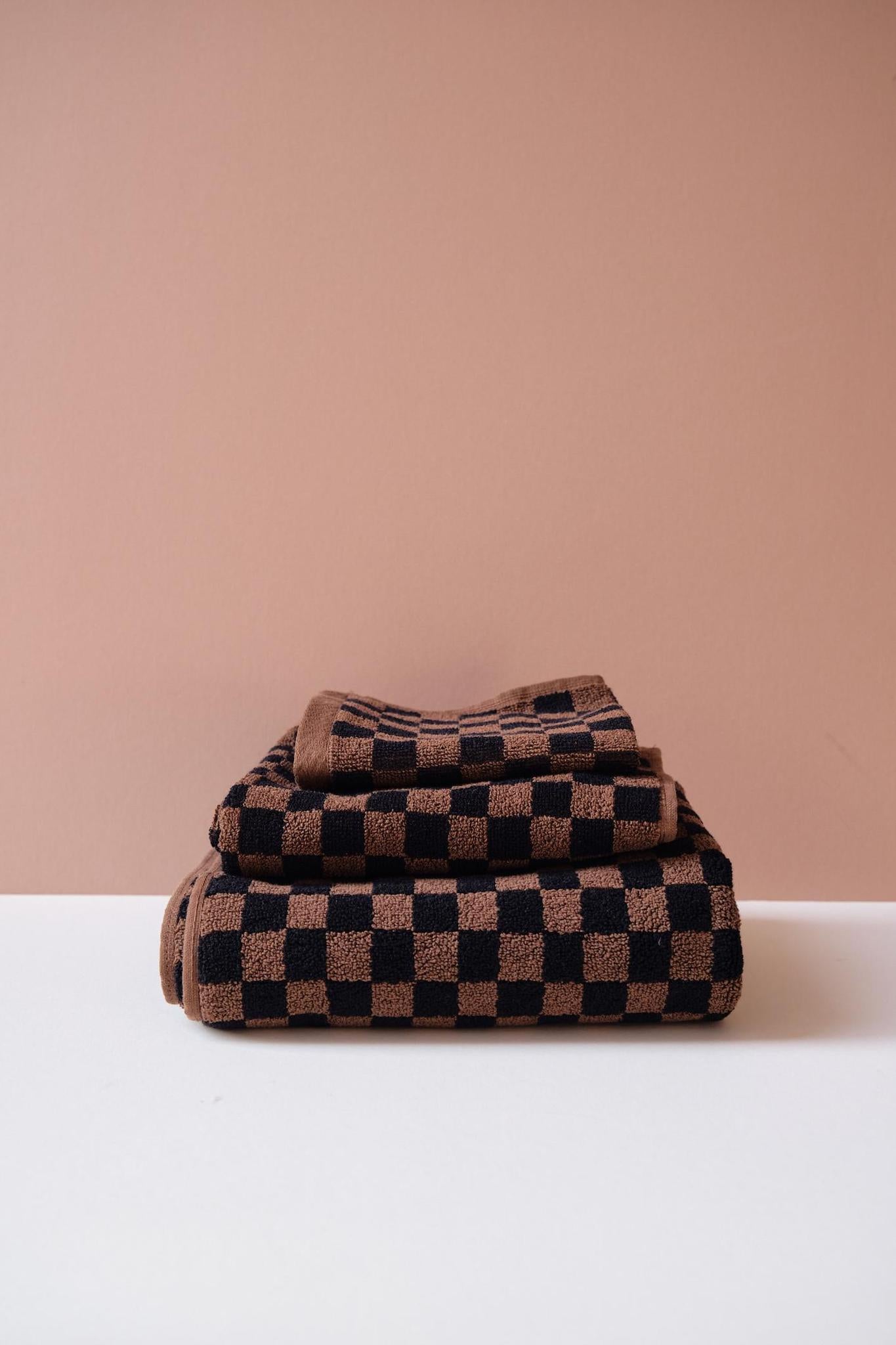 Patterned Cotton Towels & Mats in Tobacco Check by Baina