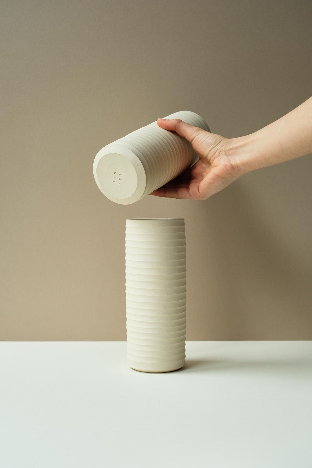 White Ridged Vase by San San